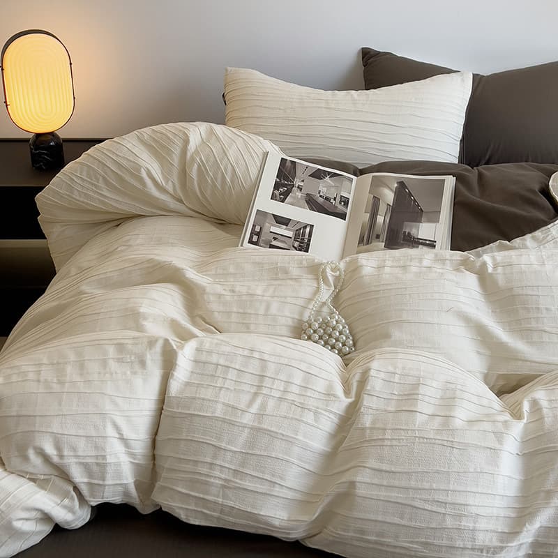 Simple Cotton Crinkle Gauze Bedding Set, Pure Cotton Duvet Cover, Fitted Sheet, Flat Sheet, Light Luxury Premium Bed Linens
