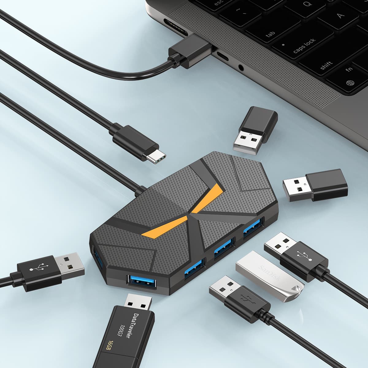 E-commerce new colorful lamp HUB 4 ports 7 ports 3.0 high-speed splitter docking station USB laptop