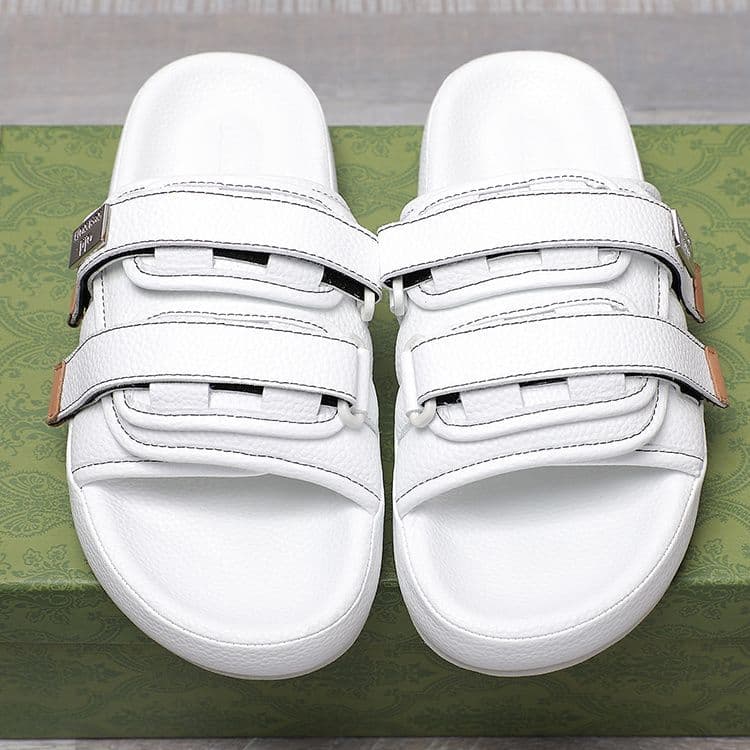 Genuine Yeezy Slides Men's Summer Outdoor Velcro Genuine Leather Couple Beach Sandals Anti-Slip Fashion
