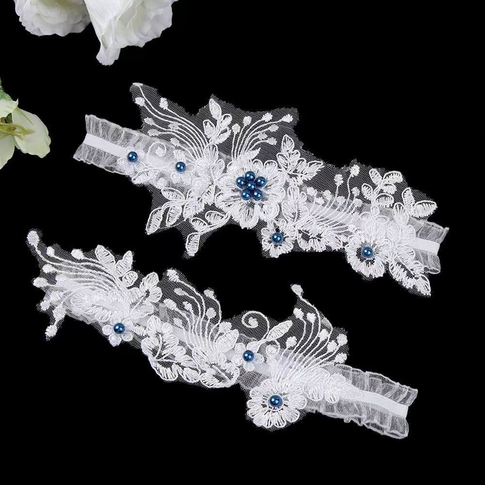 European and American Bride Lace Garter Blue Pearl Garter Belt Sexy Elastic Leg Garter Wedding Garter Factory