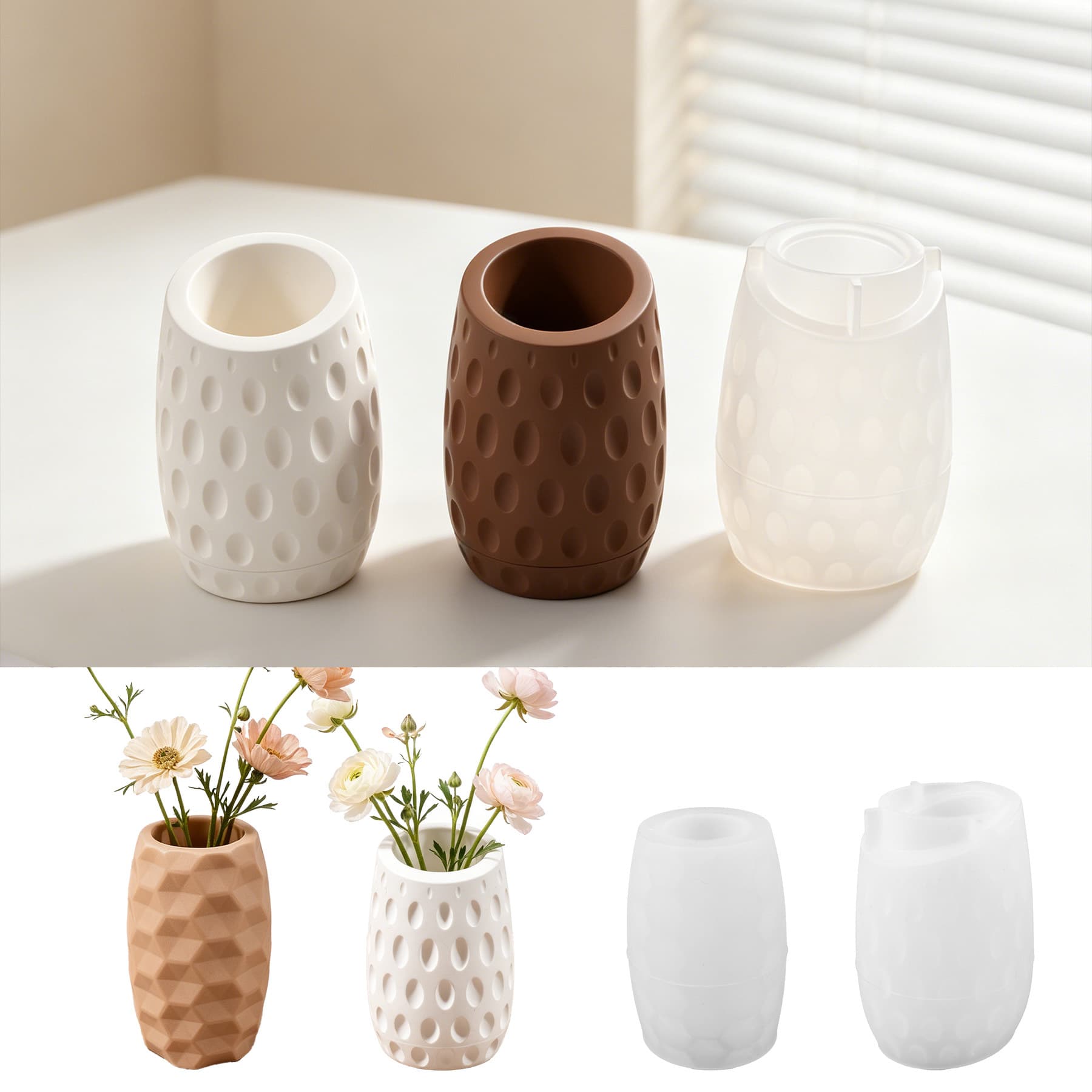 Striped Polka Dot Vase Resin Silicone Mold Epoxy DIY Honeycomb Storage Bottle Candle Cup Ornament Silicone Mold