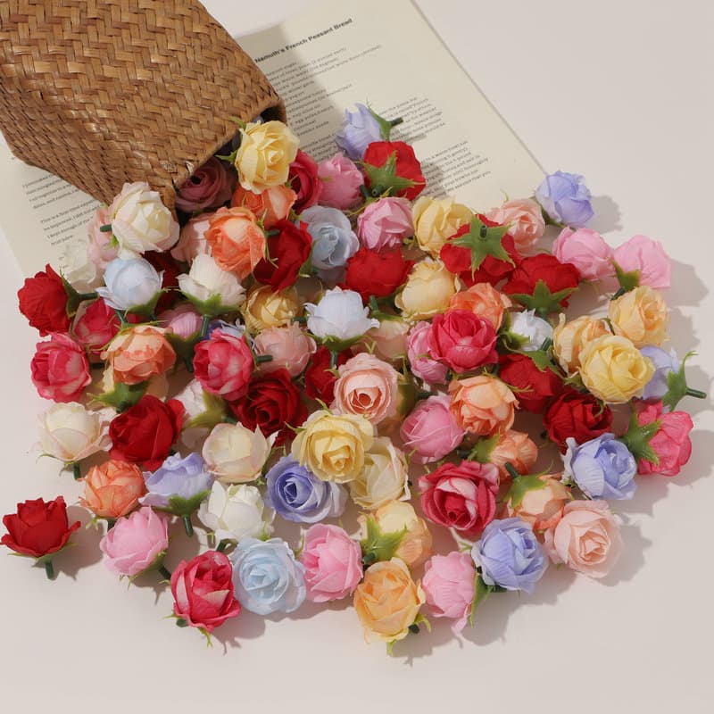 Artificial Small Rose Flower Head Bouquet Wedding Rose Wreath Handmade Decoration Material DIY Hairpin Accessories