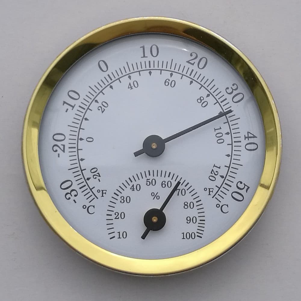 58mm Diameter Thermometer & Hygrometer (Gold Ring)