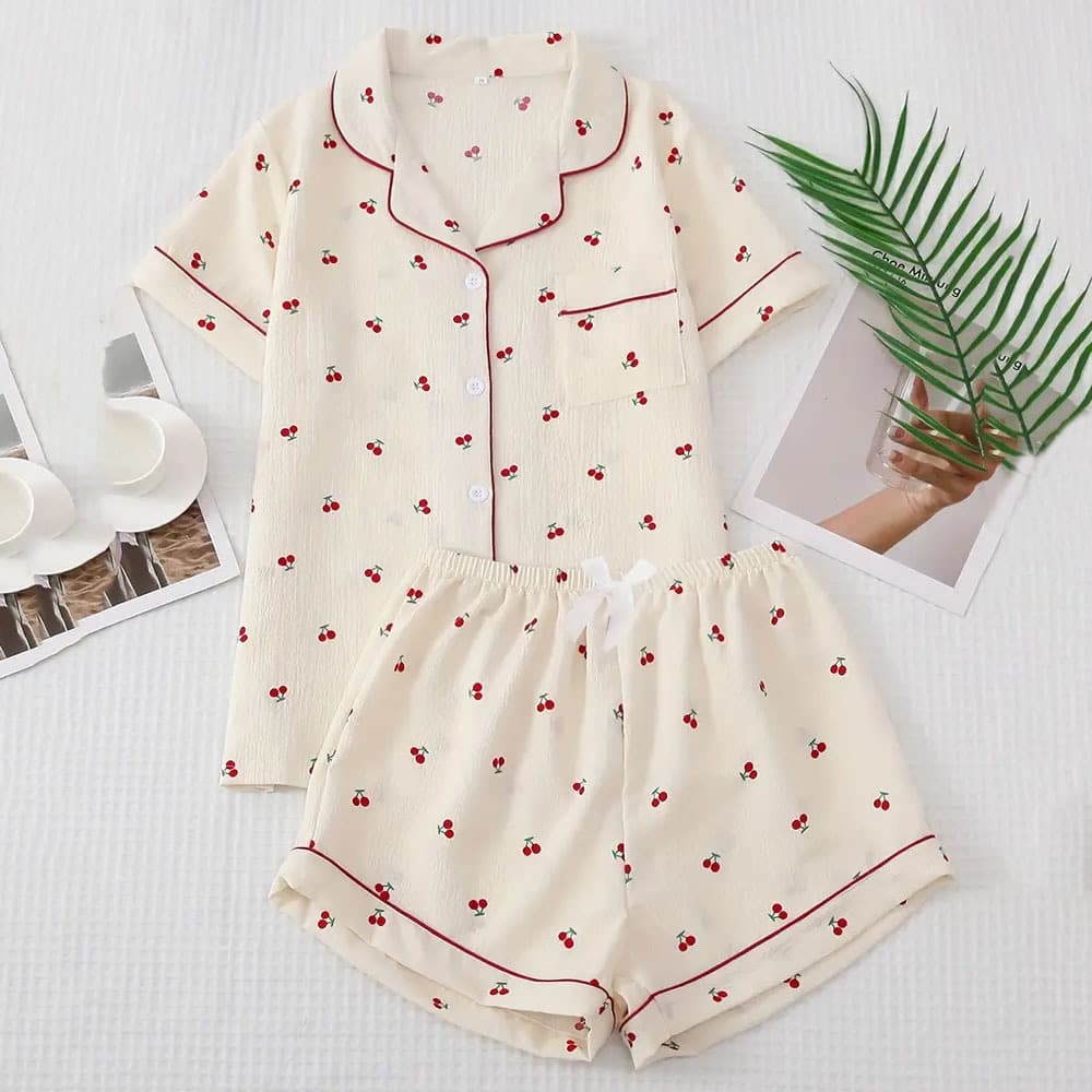 2024 Summer New European and American Cross-border Amazon Independent Station Printed Cardigan Set Casual Homewear Pajamas