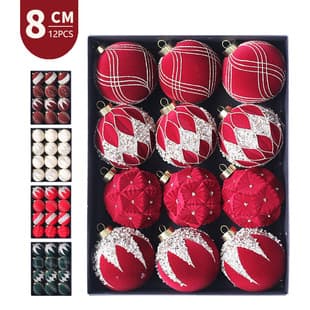 New Cross-border Christmas Ball Ornaments 8cm/12pcs Rhinestone Flocked Christmas Ball Set Christmas Tree Hanging Decorations