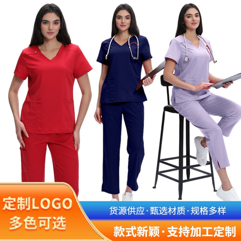 In-stock export scrub top and pants, doctor nurse workwear quick-dry surgical suit, two-piece set for operating room scrubs