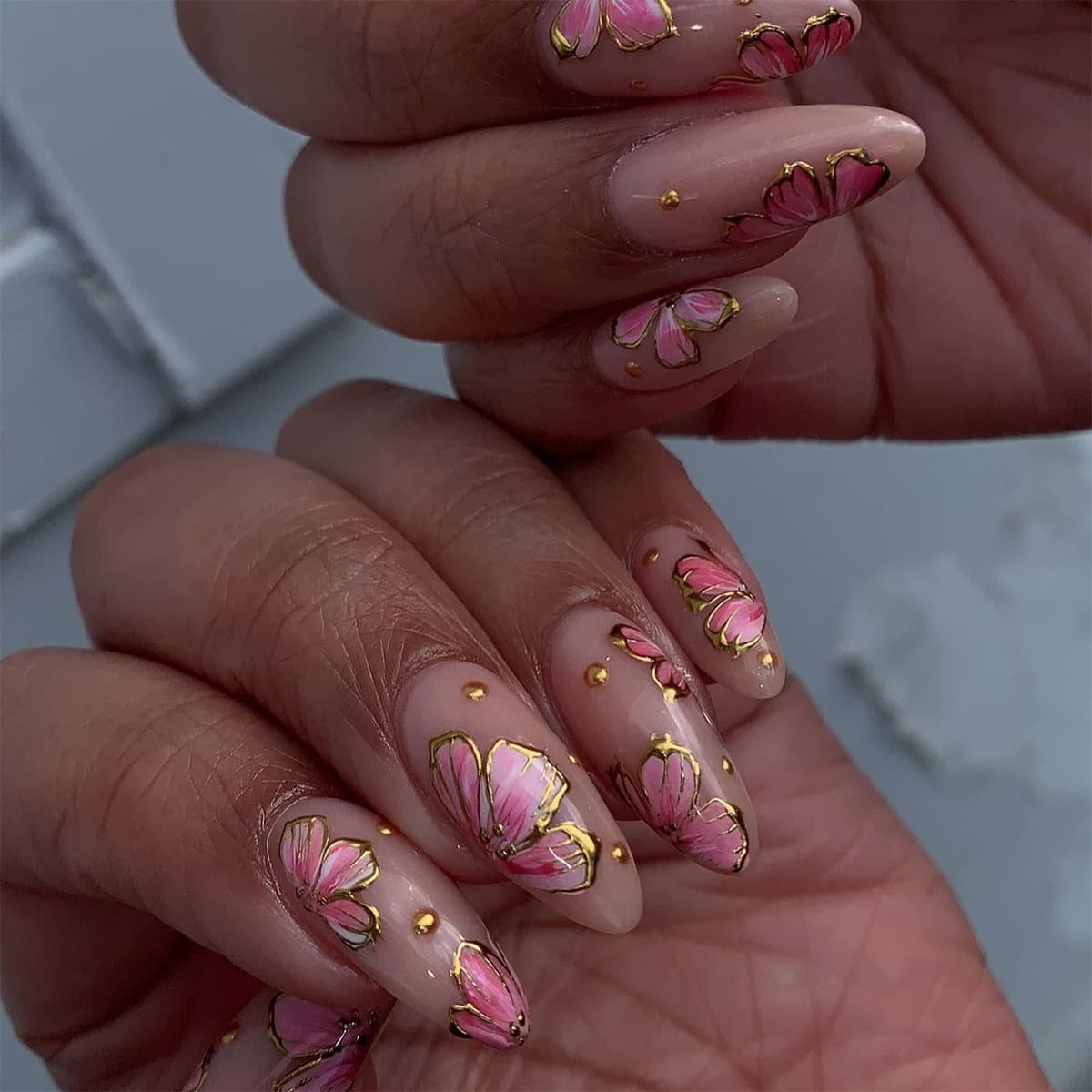 Press-On Nails Detachable Nail Piece Short Almond Nail Art Cross-Border Hot Flower Wearing Nail Wholesale