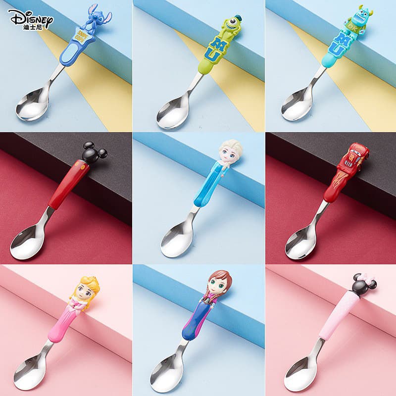 Disney Children's Cutlery Baby 304 Stainless Steel Spoon Cartoon Elsa Soup Spoon Rice Fork Spoon Gift Toddler Feeding Utensils