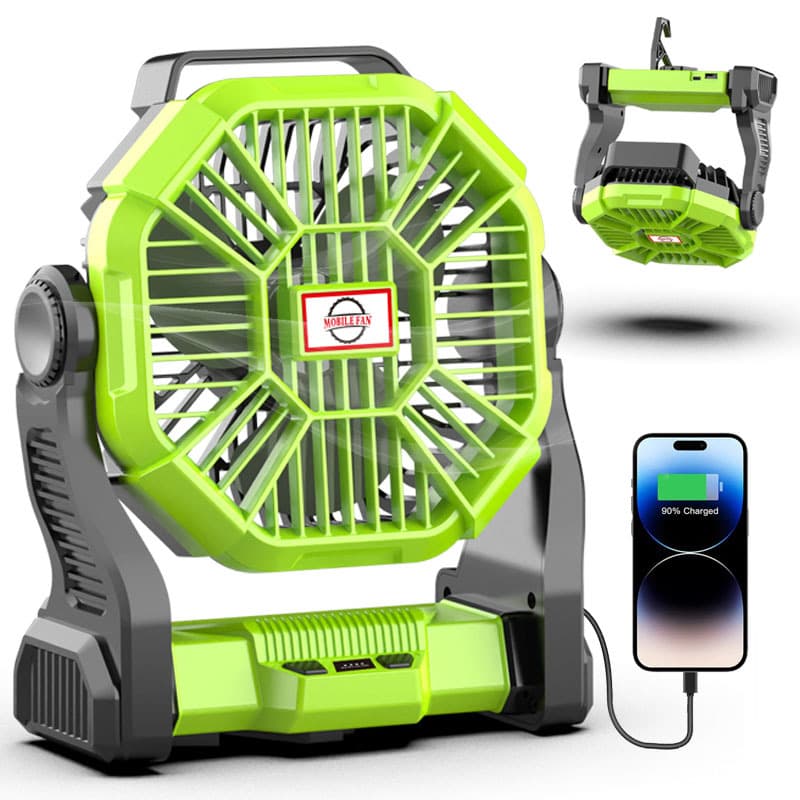 Solar Fan 10400mAh Battery Powered Fan with LED Lights Portable
