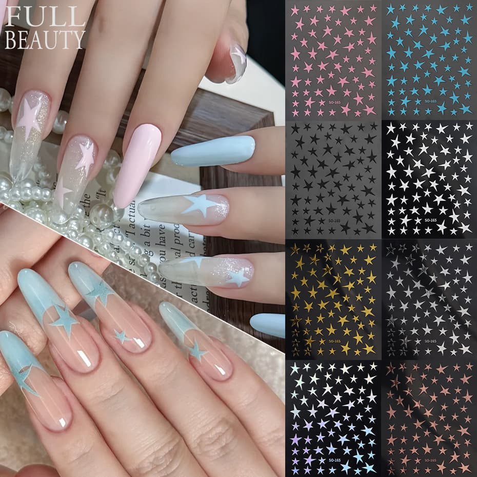 Cross-border New Nail Stickers Y2K Japanese Irregular Five-Pointed Star, Colorful Multicolor Star-Backed Adhesive Nail Stickers