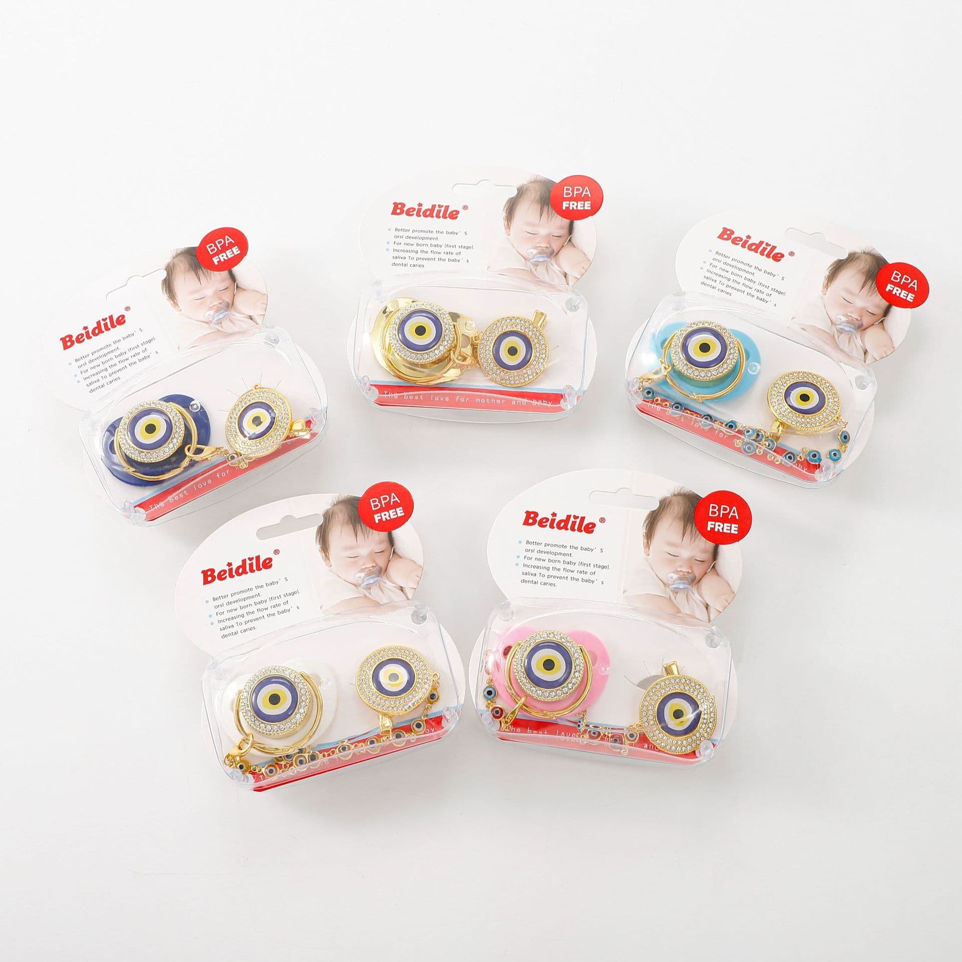 Cross-border popular pacifier box decorated with diamond pacifier set baby sleep pacifier plus chain