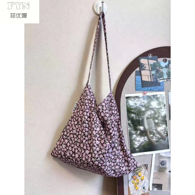 South Korea Dongdaemun New Style Fresh Floral Canvas Bag Women's Street All-match Underarm Shoulder Bag Lazy Style Women's Bag