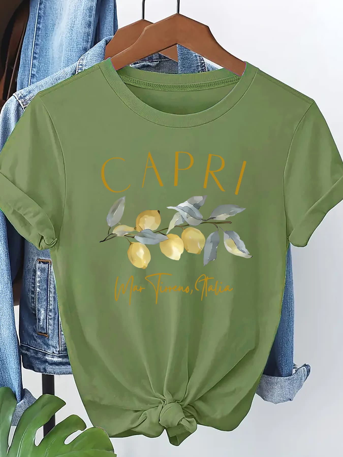 CAPRI Mar Tirreno Letter Print Shirt T-Shirt Women's Top Women's Vacation Casual Travel Short Sleeve