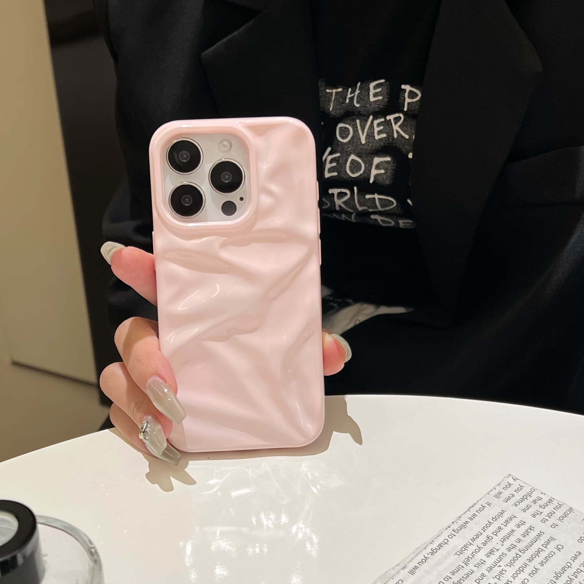 Solid Water Tender Pink Suitable for iPhone 15 Pro Max Apple 13 Phone Case 3D Water Ripple 16/17 Soft