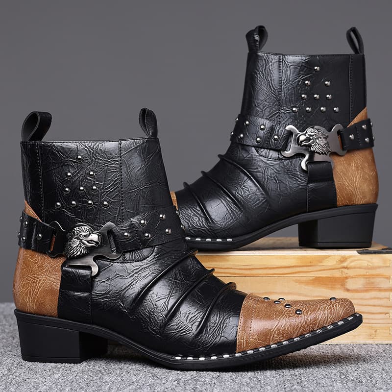 Men's High Top Shoes British Casual Leather Shoes Korean Style White Men's Shoes Martin Boots Mid High Top Trendy Men's Short Boots 660508