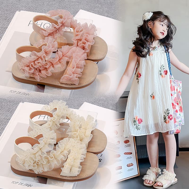 Girls' Sandals 2026 New Summer Soft Sole Non-Slip Toddler Beach Shoes Children's Mesh Sweet Princess Sandals