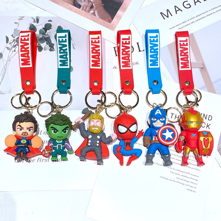 Cartoon Marvel Keychain Spider-Man Bag Charm Key Ring Captain America Car Keychain Gift Wholesale