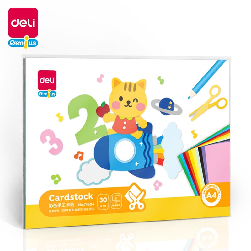 Deli 74804 Origami Drawing Paper Folding Paper Craft Paper A4 Hard Cardstock Colored Paper for Kindergarten and Primary School Students Paper Cutting