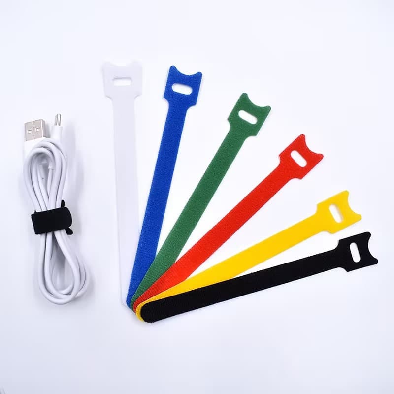 In-stock hook and loop cable ties for earphones, cable management of power cords and data cables, self-adhesive Velcro straps.