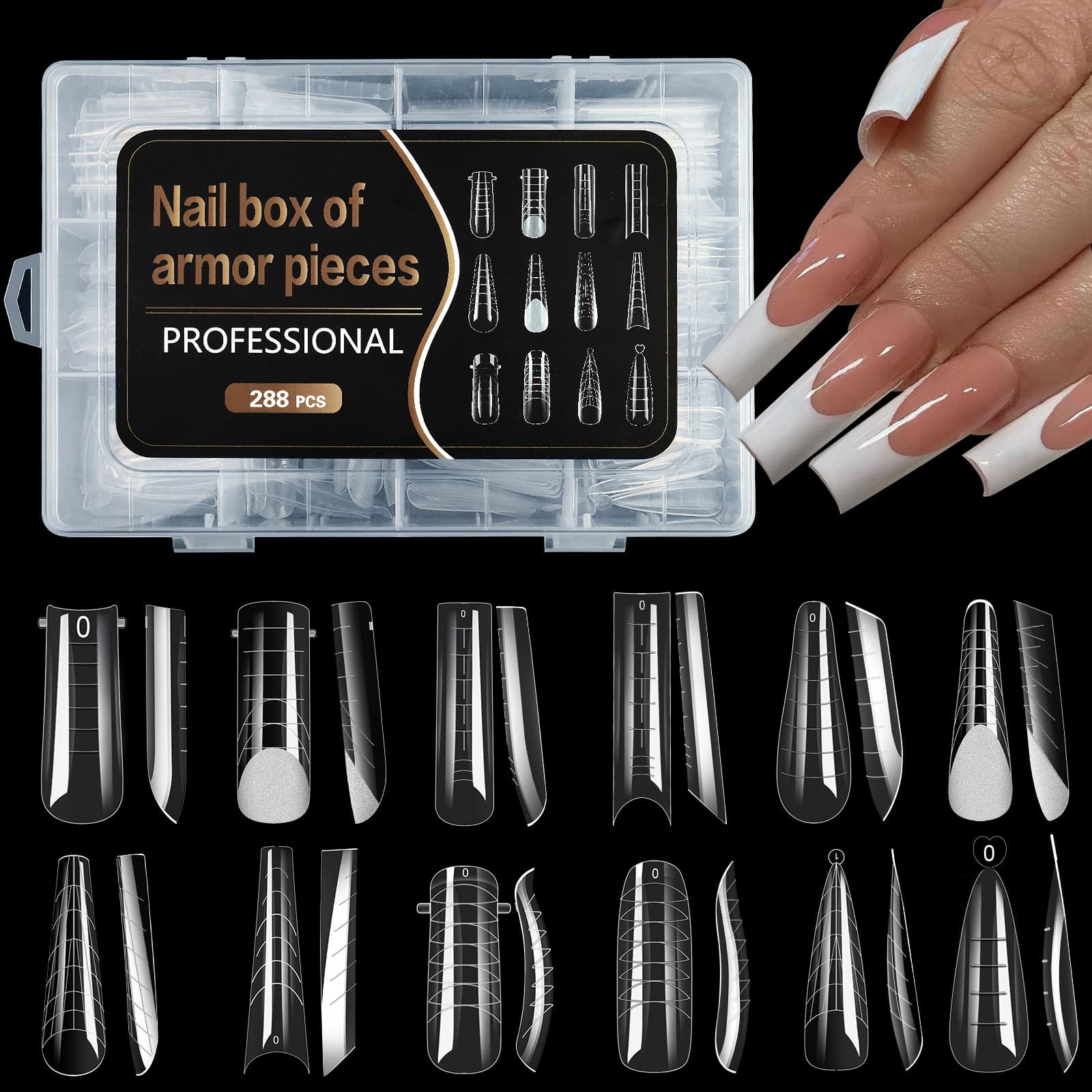 New Cross-Border Nail Art Nail Molds Mixed 12 Styles No-Paper Hand Extension Crystal Nail Tips Transparent Nail Film 288pcs