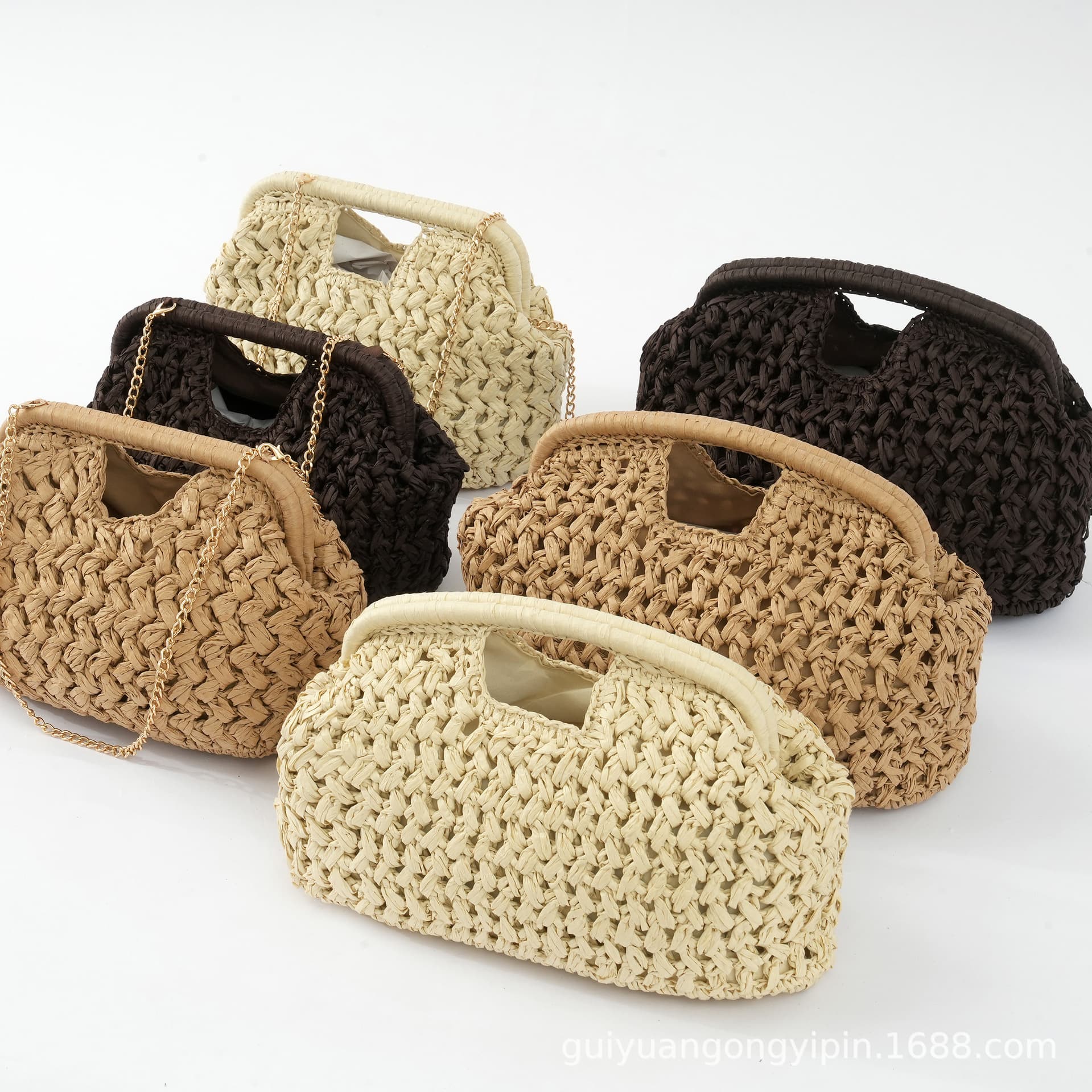 Hot-selling Chain Woven Bag, Hollow Straw Bag, Premium Handheld Cloud Bag, Crossbody Clip Bag, Niche Summer Women's Bag