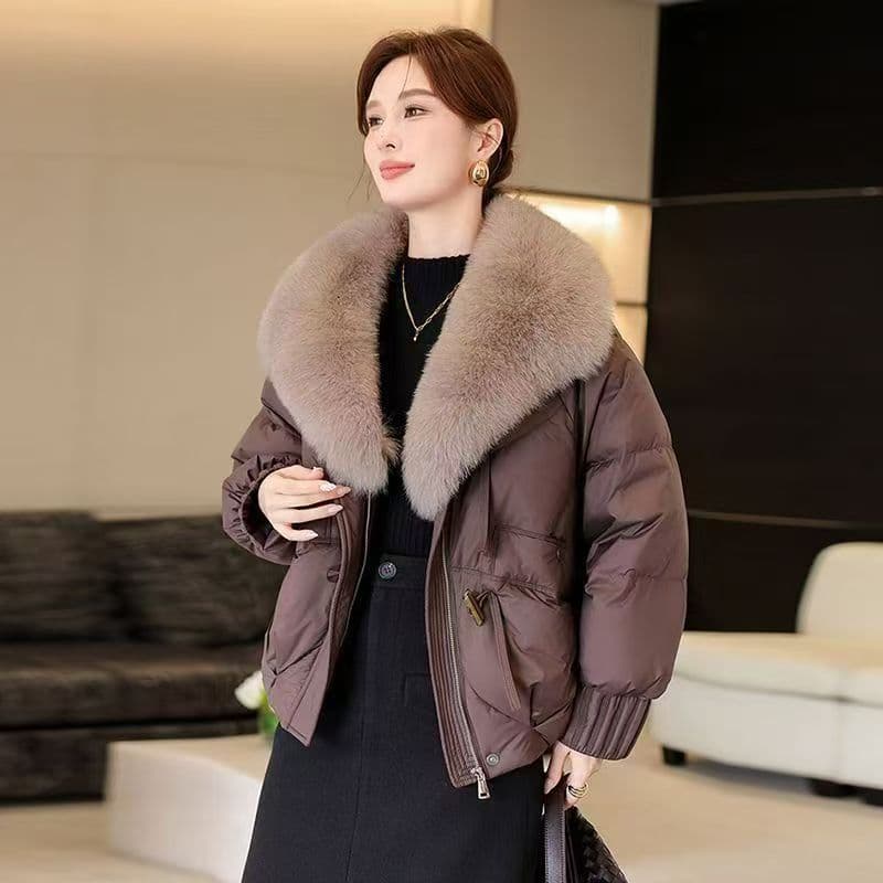 2025 Winter New Large Fur Collar Short Fashion Cotton Jacket High-End Elegant Cotton Coat Loose Cross-Border Cotton Coat