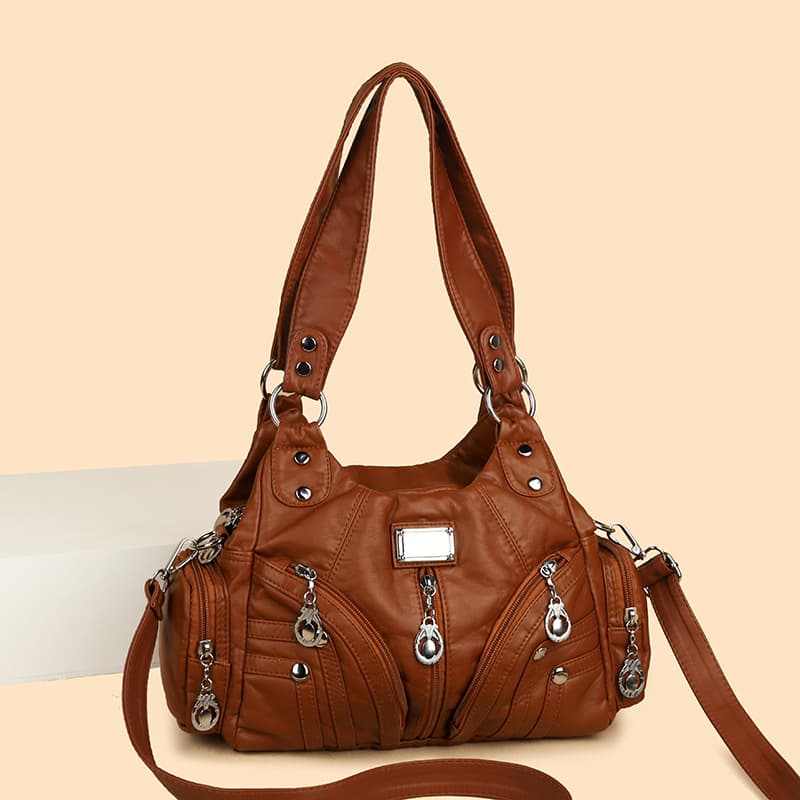 Cross-border Soft Washed Leather Women's Shoulder Bag Multifunctional Casual PU Tote Bag Fashion Crossbody Bag Wholesale Trendy Bag