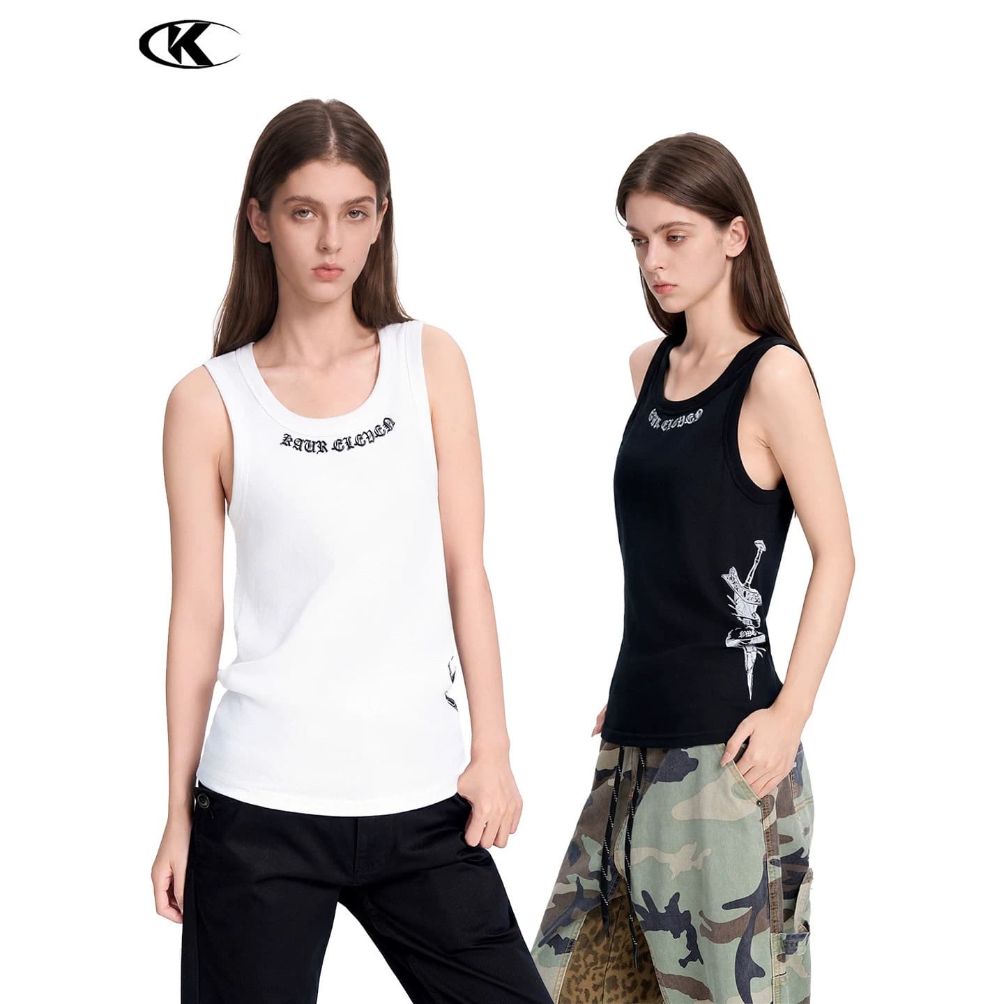 11KN American trendy brand sleeveless vest for women, slim fit and versatile ins style Sanskrit print hot girl slimming sports top