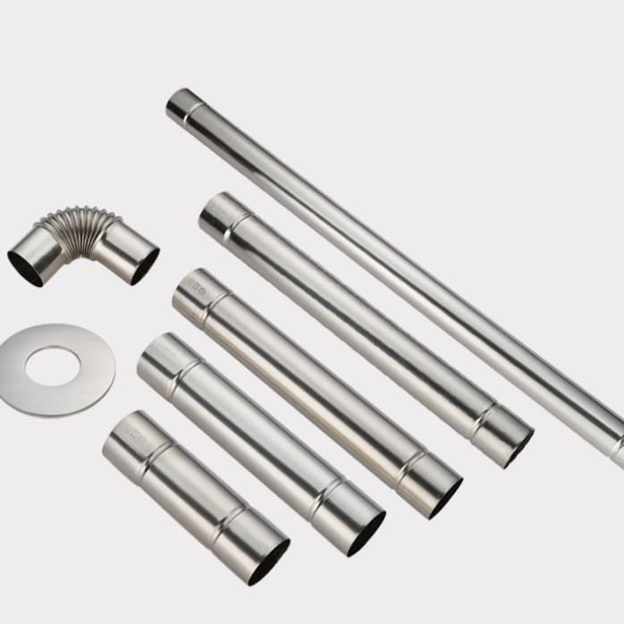 Supply of 201/304 stainless steel flue pipe elbows for gas water heaters, 60mm diameter flue pipes with rolled edges.