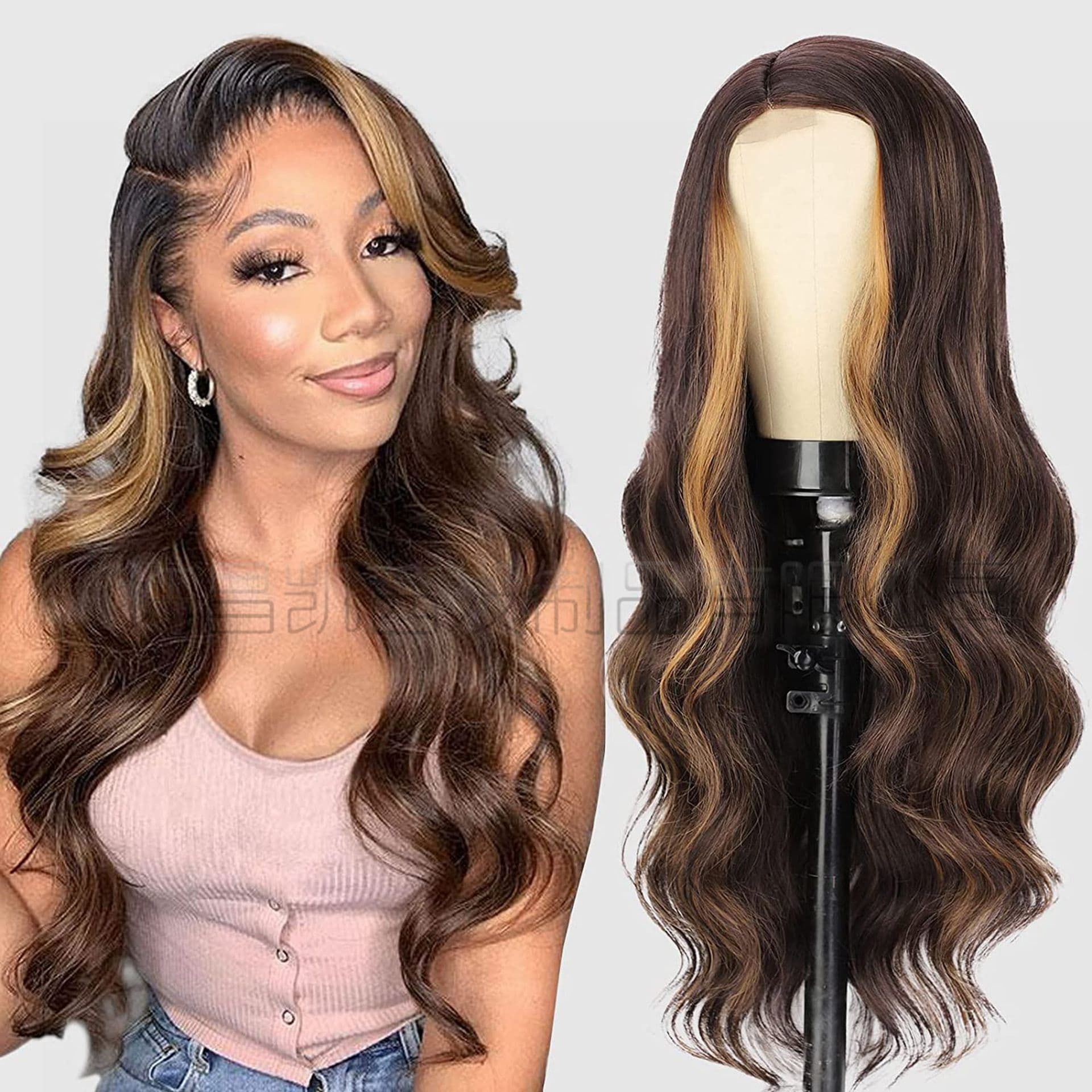 European and American Long Curly Lace Front Wig Xuchang Aisi Wig High Temperature Fiber Lace Front Wig Cross-border Wig Cap