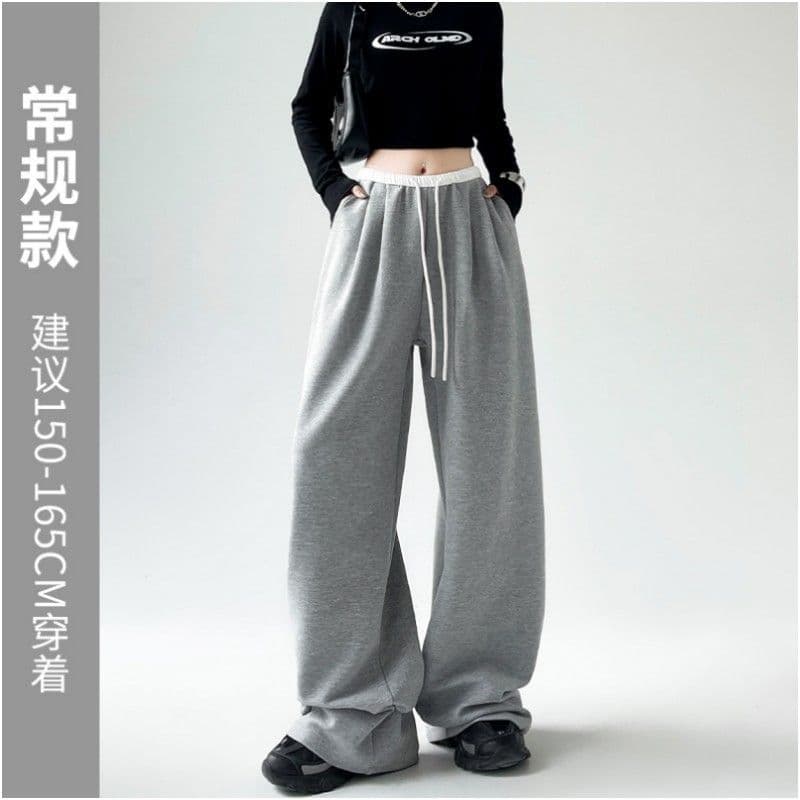 [Exclusive for Southeast Asia] American-style Black Sweatpants for Women, Spring/Summer Loose Casual Joggers, Knit Wide-leg Pants