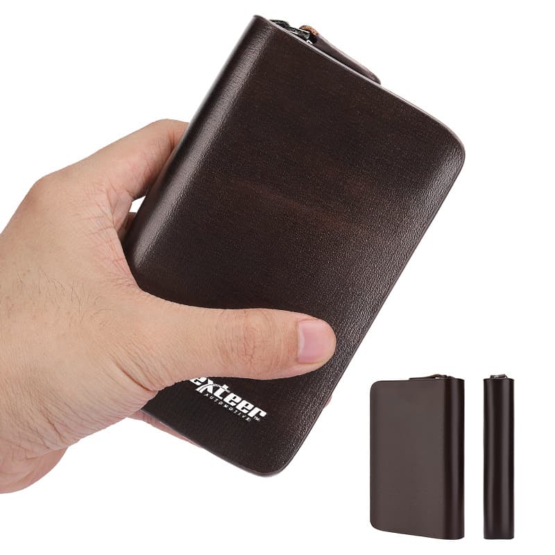 In Stock Multi-Slot Multifunctional Genuine Leather Key Wallet Organizer with Zipper Opening, Casual Home Zipper Key Holder