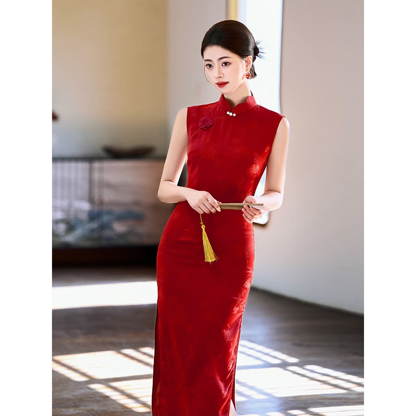 Red Cheongsam for Gaokao Exam Blessing, Improved New Chinese-Style Toast Dress, 2026 New Sleeveless Wedding Dress for Engagement and Return Visit
