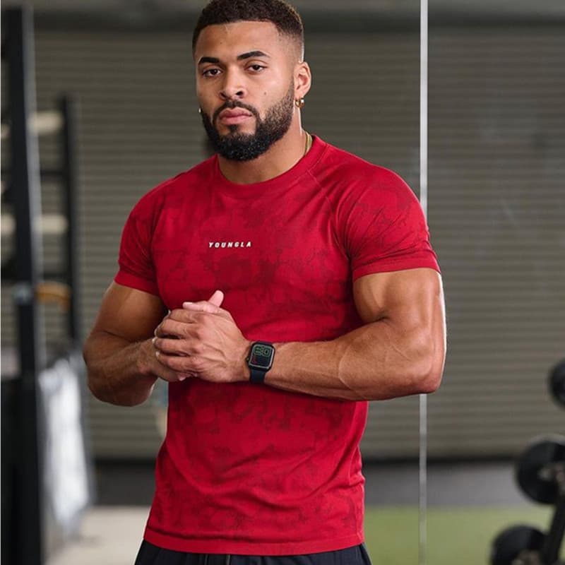 2025 New Camo Fitness T-Shirt Muscle Compression Shirt Men High Elastic Training Tee Short Sleeve Gym Wear