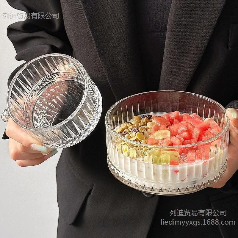 Trendy Stripe Dessert Bowl Restaurant Style Glass Bowl for Pudding Snacks Mousse Ice Cream Sugar Water Yogurt High Aesthetic Val