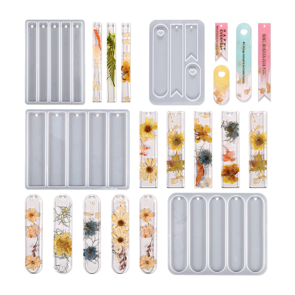 DIY Crystal Epoxy Resin Bookmark Mold - Rectangular, Oval, Triangle, Heart Shape Silicone Mold for Bookmark Making