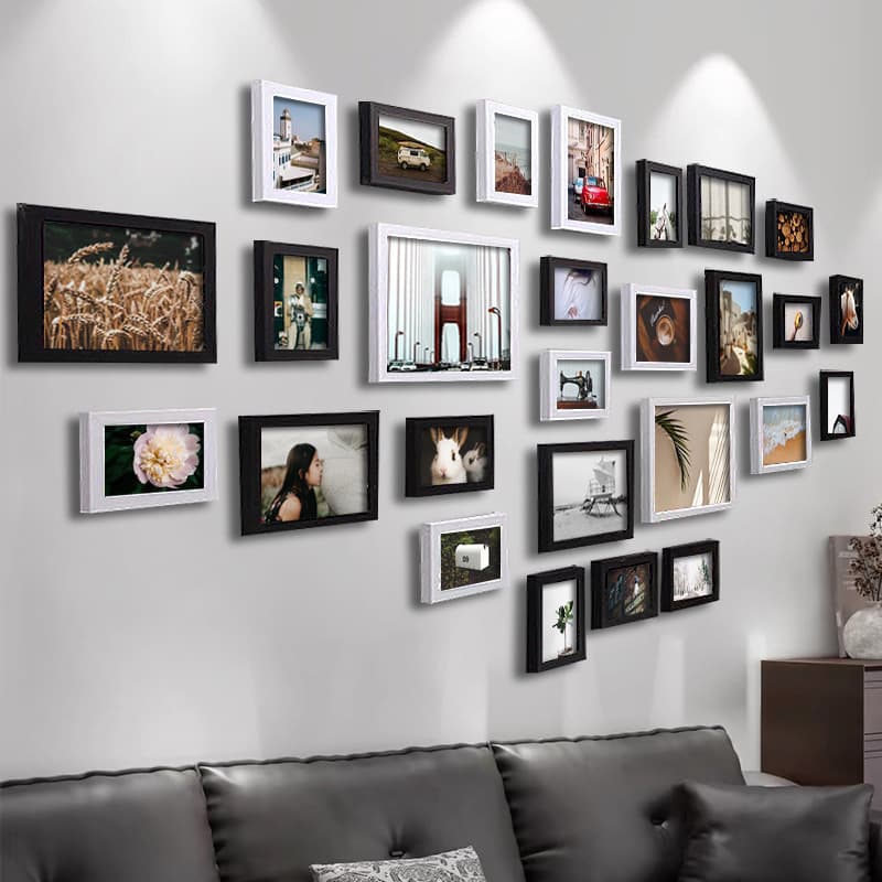 Modern minimalist photo wall frame set, nail-free hanging background wall for bedroom and living room, includes photo printing.
