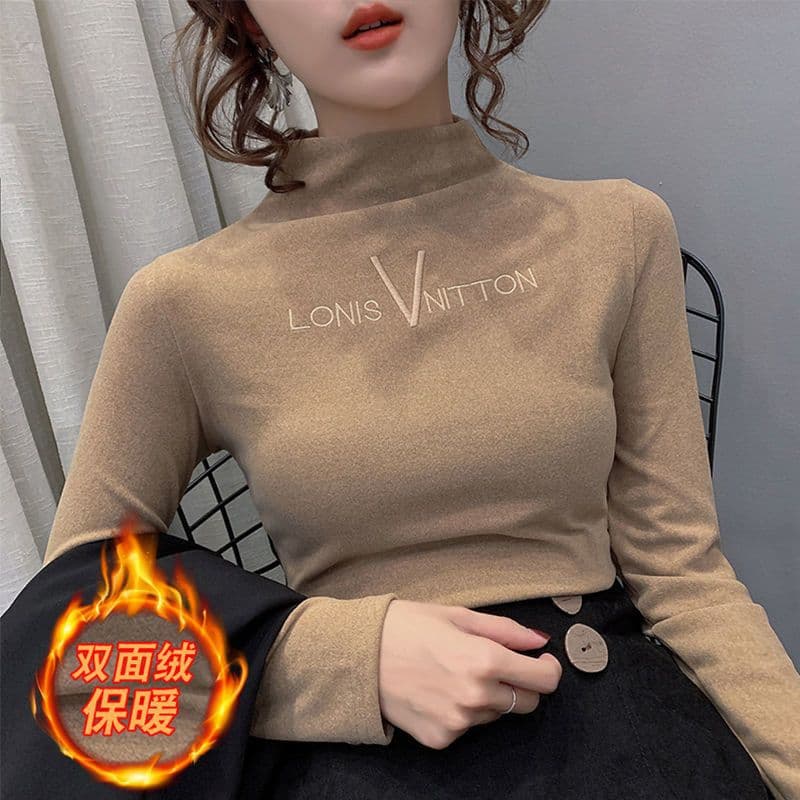 Spring and Autumn Nursing Wear, Outing Brushed Base Shirt, Velvet Material, Postpartum Inner Layer, Long-Sleeve Pullover Nursing Top