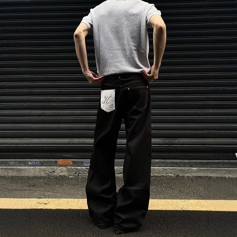 JTFS American Vintage Cleanfit Horsehair Okayama Raw Denim Curved Cut Jeans for Men and Women - Indigo Washed Long Pants