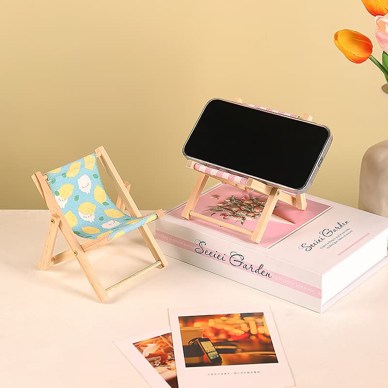 Creative Beach Chair Mobile Phone Stand Wooden Foldable Nordic Style Cute Desktop Crafts Photography Props Ornaments
