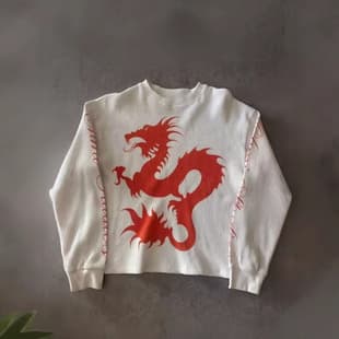 Y2K Autumn/Winter Women's Fashion Casual Red Dragon Letter Print Long Sleeve T-Shirt Top with Emo Sleeves