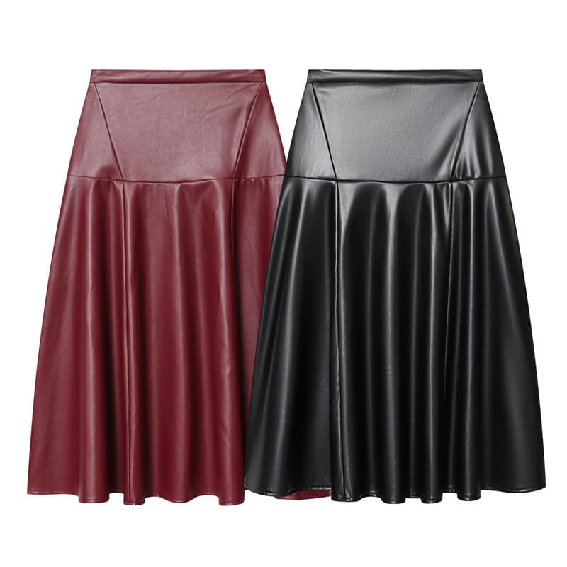 Wholesale Export European and American Style Winter New Women's Retro High-End Fashion Versatile Faux Leather Midi Skirt 8500910