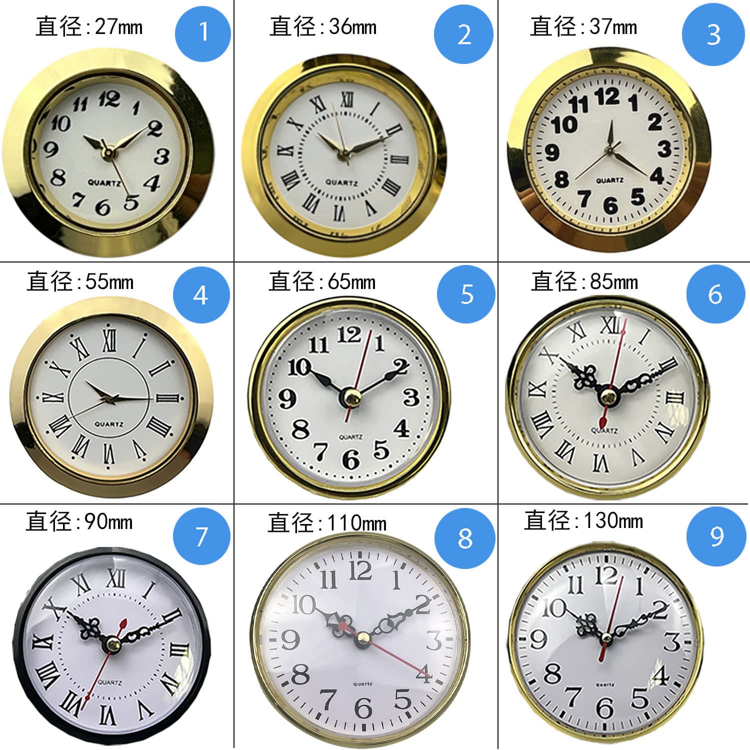 Factory table decorative clock head alloy dial craft crystal clock head inlay clock movement, customizable per customer request