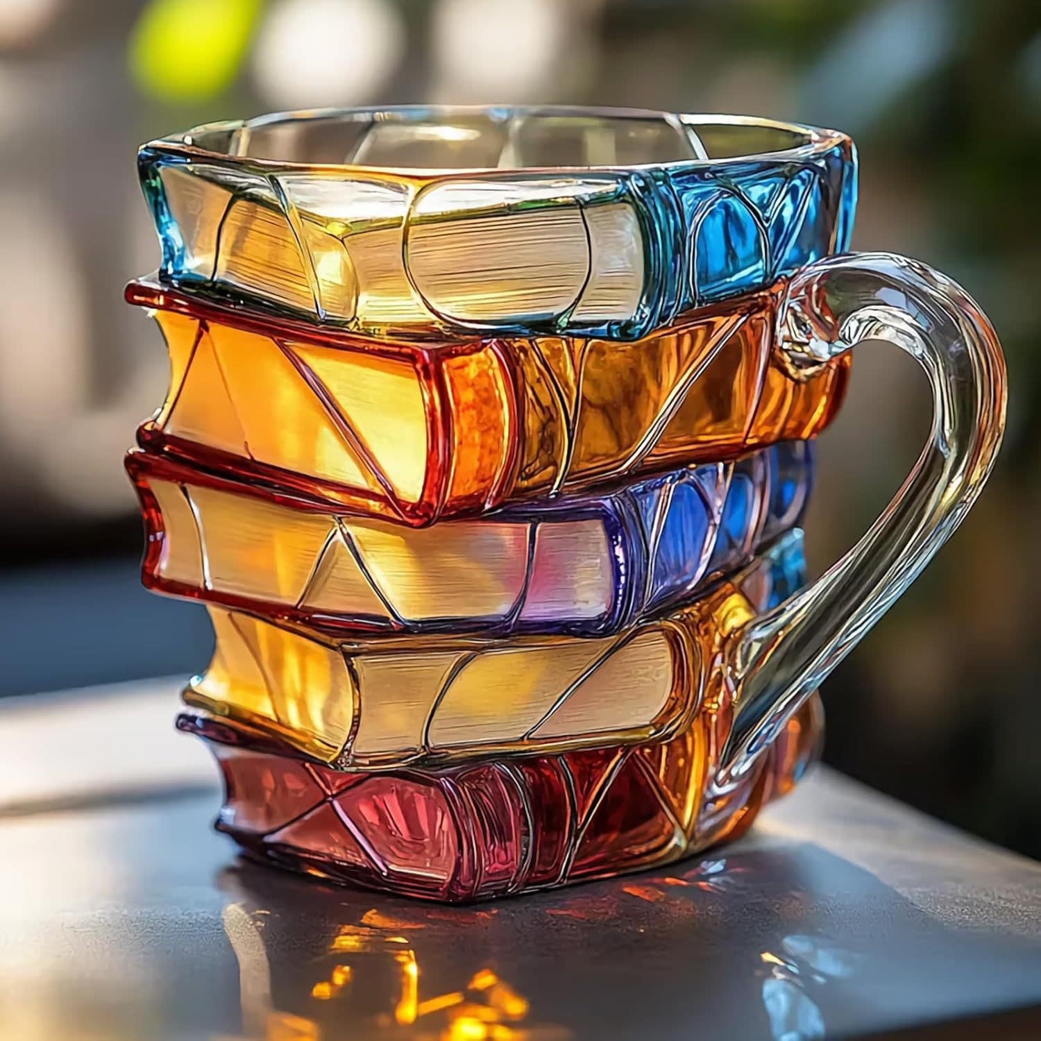 Painted Book Mug 3D Painted Book Coffee Mug Unique Stacked Books Coffee Cup