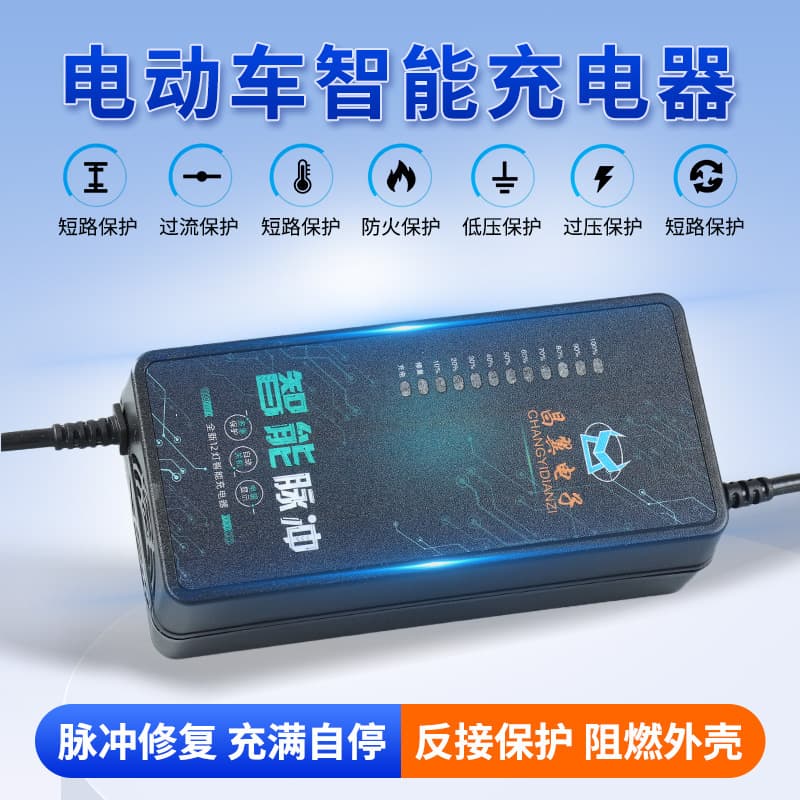 Electric Vehicle Charger for 48V/64V/60V/72V 20AH with Pulse Repair, Auto Shut-off, and 12-Light Display
