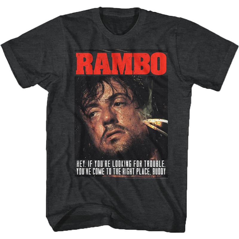 Retro First Blood Short Sleeve T-Shirt Men's Heavyweight Movie Collaboration European And American Style Cotton Loose Fit Summer Tee