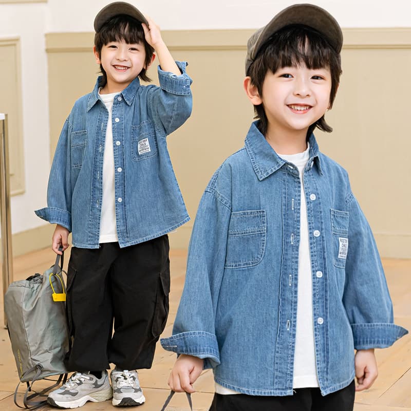 Pure Cotton Baby Boy Denim Shirt Spring/Summer/Autumn New Kids' Turn-down Collar Shirt Versatile Korean-style Boys' Top