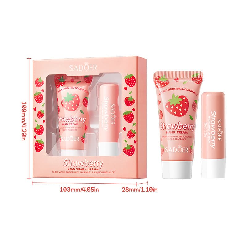 Cross-border Strawberry Hand Cream & Lip Balm Fruit Series Gift Set SADOER Autumn/Winter Lip Balm Export Skincare