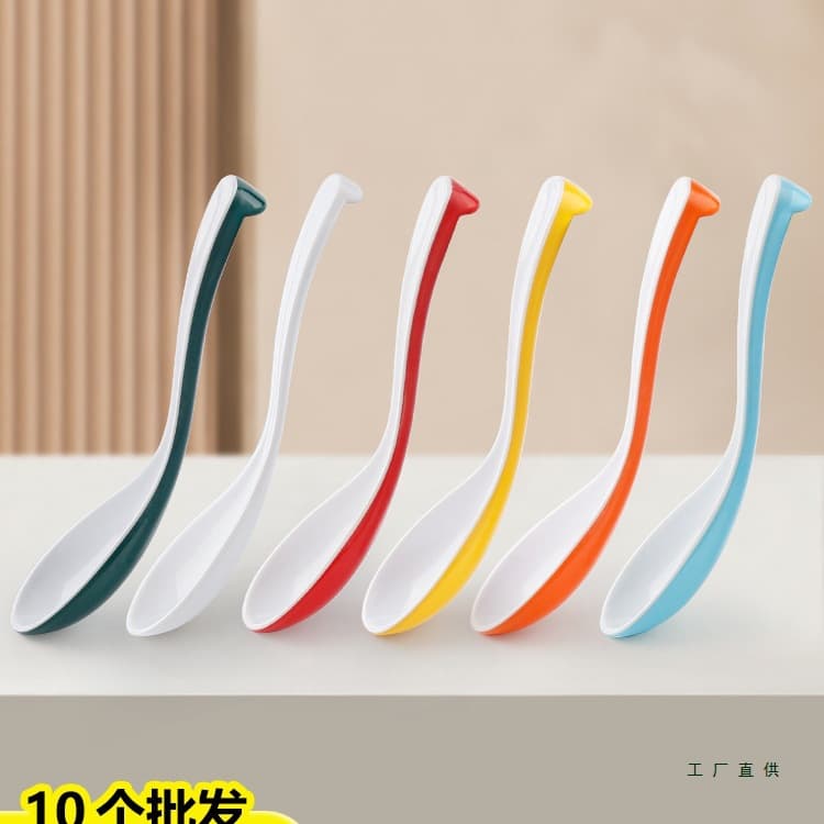 Nordic dual-color melamine spoon, commercial soup ladle, catering fast food spicy hot pot noodle plastic imitation porcelain long-handle spoon