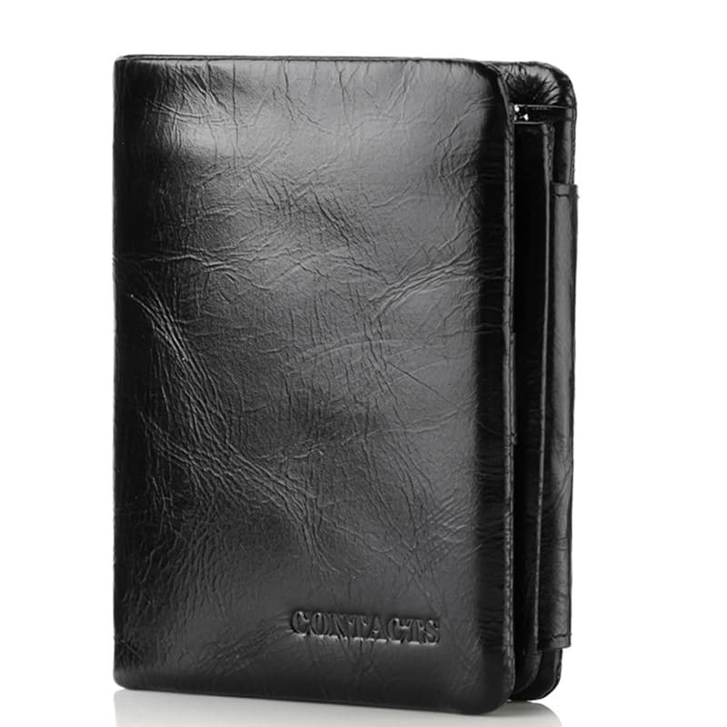 Black Angel Factory Source Large Capacity Casual Top Layer Cowhide Men's Wallet Fashion Tri-Fold Genuine Leather Men's Bag In Stock
